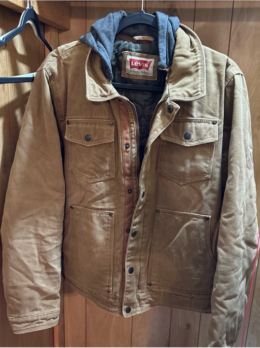 Levi's Men's Brown Canvas Field Jacket with Gray Hooded Liner